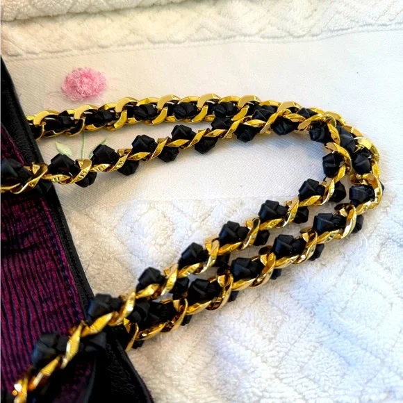 Louis Vuitton RARE Silk Purple Shoulder Bag with Metallic Gold Hardware - Picture 8 of 13